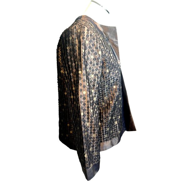 Peter Nygard Small Vintage Bronze Gold Silk Jacket Vintage Dot Party Evening Chi - Picture 3 of 13